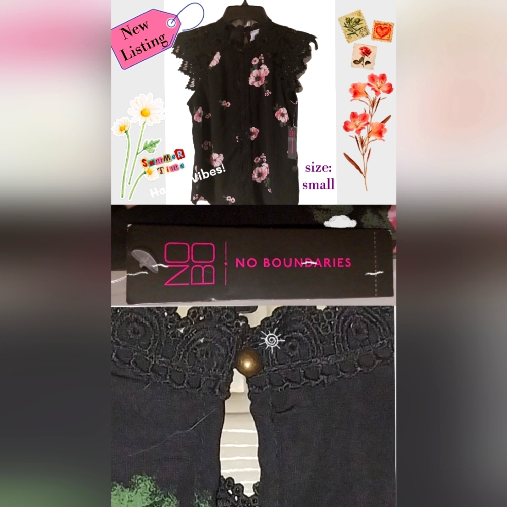 Nobo Floral Print E/Lacey Cap Sleeves Button Down Blouse